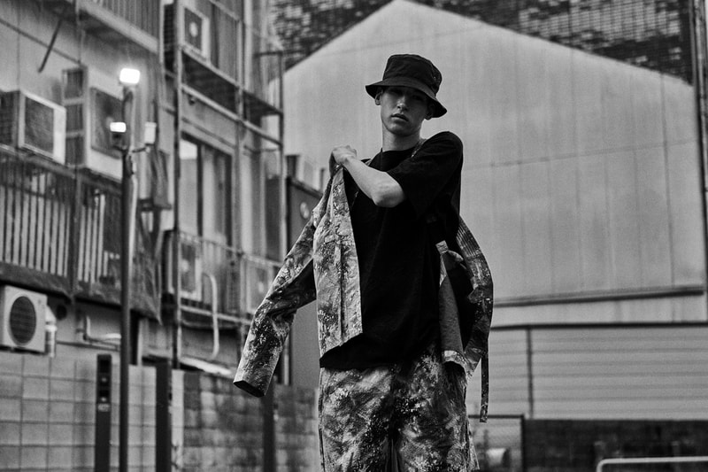 maharishi Fall/Winter 2019 Technical Lookbook Track Pants Shirts Tops Long Sleeves Bucket Hats Holster Bags Waist Bags Barboutas Vests Green White Black Yellow Blue Beige "Liquid Gold" Crewneck Sweatshirts Vegetable Dyes