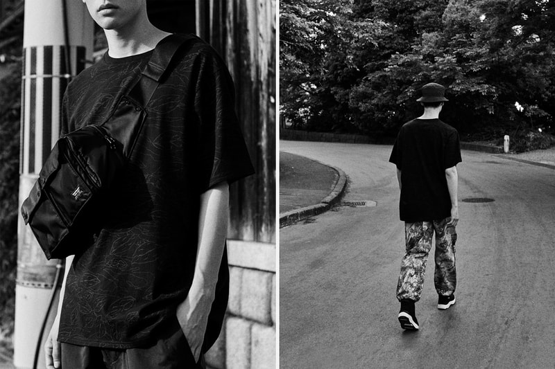 maharishi Fall/Winter 2019 Technical Lookbook Track Pants Shirts Tops Long Sleeves Bucket Hats Holster Bags Waist Bags Barboutas Vests Green White Black Yellow Blue Beige "Liquid Gold" Crewneck Sweatshirts Vegetable Dyes