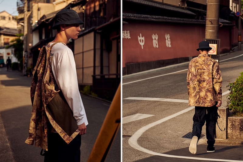 maharishi Fall/Winter 2019 Technical Lookbook Track Pants Shirts Tops Long Sleeves Bucket Hats Holster Bags Waist Bags Barboutas Vests Green White Black Yellow Blue Beige "Liquid Gold" Crewneck Sweatshirts Vegetable Dyes