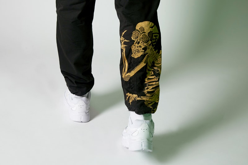 maharishi "Skeletal Truth" Capsule Collection Utagawa Kuniyoshi Skeleton Track Suits Jackets Pants M65 Utility Vests Black Golden Olive Green Brown White