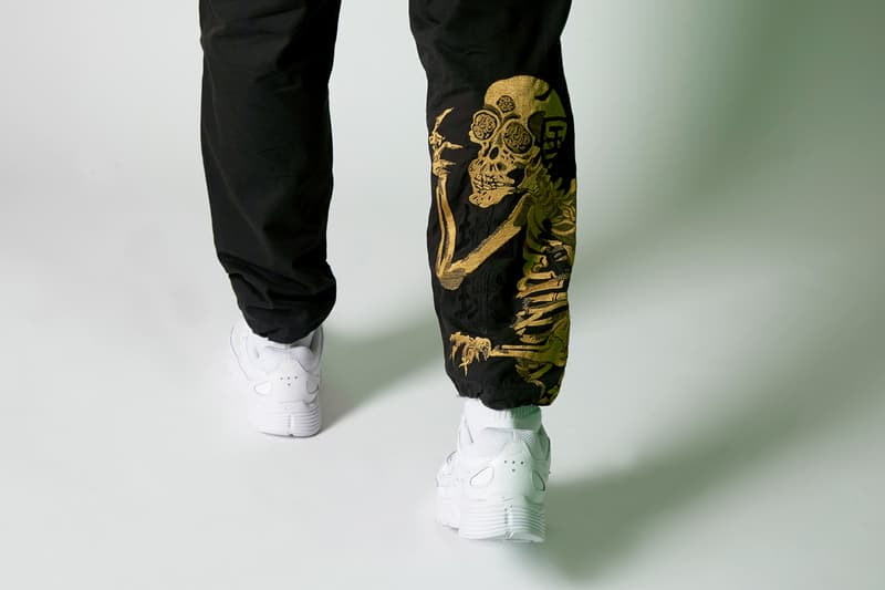 maharishi "Skeletal Truth" Capsule Collection Utagawa Kuniyoshi Skeleton Track Suits Jackets Pants M65 Utility Vests Black Golden Olive Green Brown White