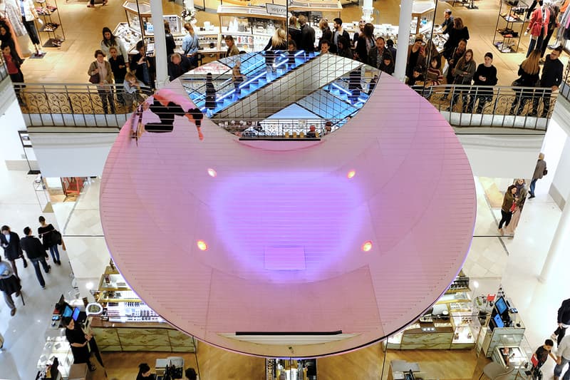 MANA & Scott Oster 'Le Cube' Skate Ramp Installation Le Bon Marché Department Store Paris Skateboarding Art Design Reflective Silver Cube Hollow Circle Full Pipe 360 Dezeen Awards Shortlisted Retail Interior