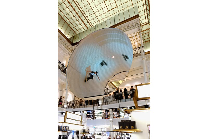 MANA & Scott Oster 'Le Cube' Skate Ramp Installation Le Bon Marché Department Store Paris Skateboarding Art Design Reflective Silver Cube Hollow Circle Full Pipe 360 Dezeen Awards Shortlisted Retail Interior