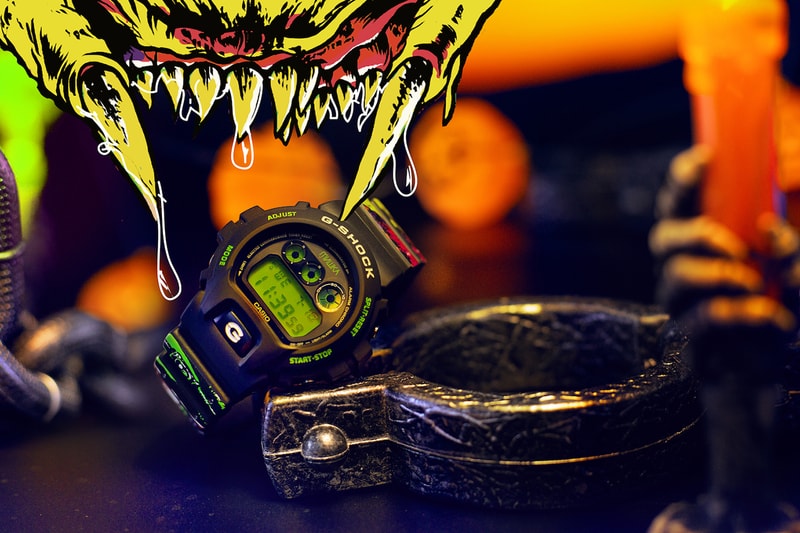 Mishka x Casio G-SHOCK DW-6900 Halloween Themed Watch Timepiece Collaboration Release Information First Look Black Green Glow in the Dark Graffiti Design Print