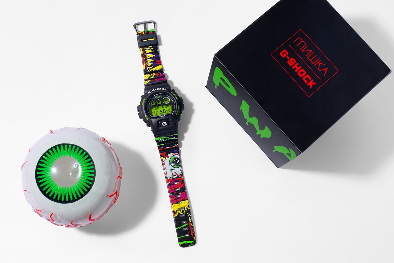 Mishka x Casio G-SHOCK DW-6900 Halloween Themed Watch Timepiece Collaboration Release Information First Look Black Green Glow in the Dark Graffiti Design Print