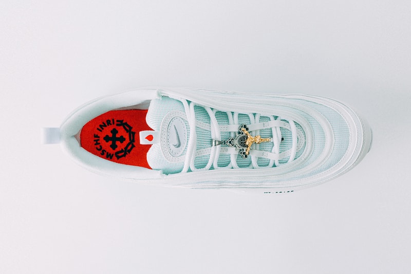 MSCHF x INRI Nike Air Max 97 "Jesus Shoes" Release Information Closer Look Walk on Water Biblical References Pope Crucifix Limited Edition How to Cop Buy Sneakers Footwear Customized Customs Rare