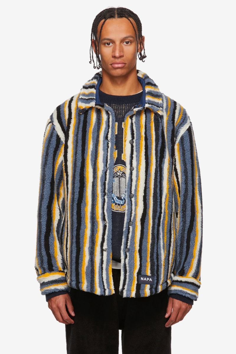 NAPA by Martine Rose Beige Black A Jag Jacket Striped Fleece Button Up Jacket Blue Check Stewart fall winter 2019 collection outerwear fur deconstructed