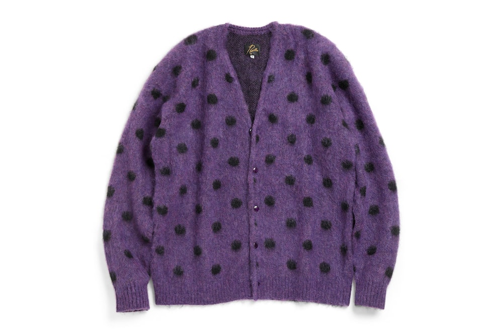 Needles Mohair Cardigan Papillon Checkered Polka Dot nepenthes keizo shimizu sweaters fall winter 2019 knit steve mcqueen tattoo purple