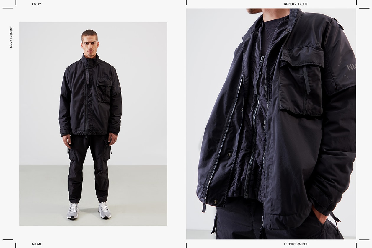NemeN Fall/Winter 2019 Collection Lookbook First Look Garments Release Information Technical Italian Brand Innovative Research Utility Designs Outerwear Woven Jacquard Polyester Fabric With Augmented Reality Graphic SEVER AR