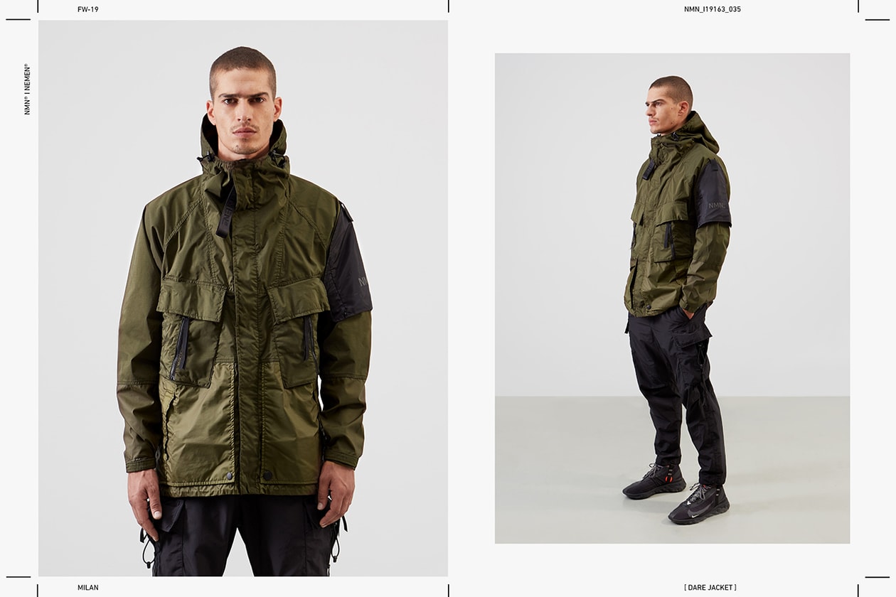 NemeN Fall/Winter 2019 Collection Lookbook First Look Garments Release Information Technical Italian Brand Innovative Research Utility Designs Outerwear Woven Jacquard Polyester Fabric With Augmented Reality Graphic SEVER AR