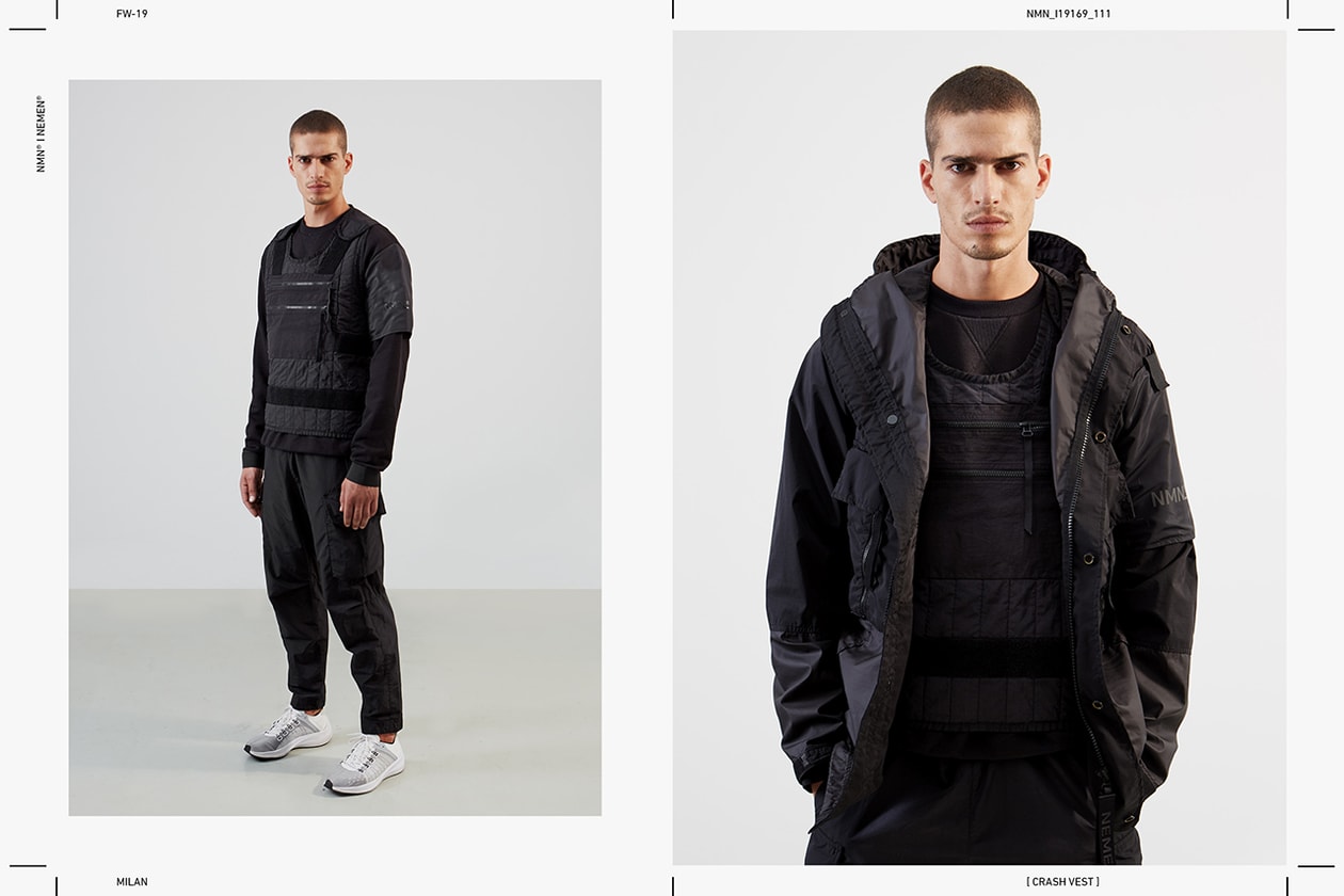 NemeN Fall/Winter 2019 Collection Lookbook First Look Garments Release Information Technical Italian Brand Innovative Research Utility Designs Outerwear Woven Jacquard Polyester Fabric With Augmented Reality Graphic SEVER AR