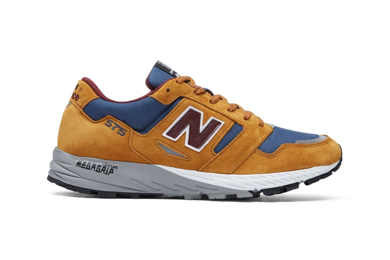 new balance made in uk 575 sneakers Golden Blaze with Chambray Burgundy colorway suede textile upper heritage trail inspired MTL575V1 27416