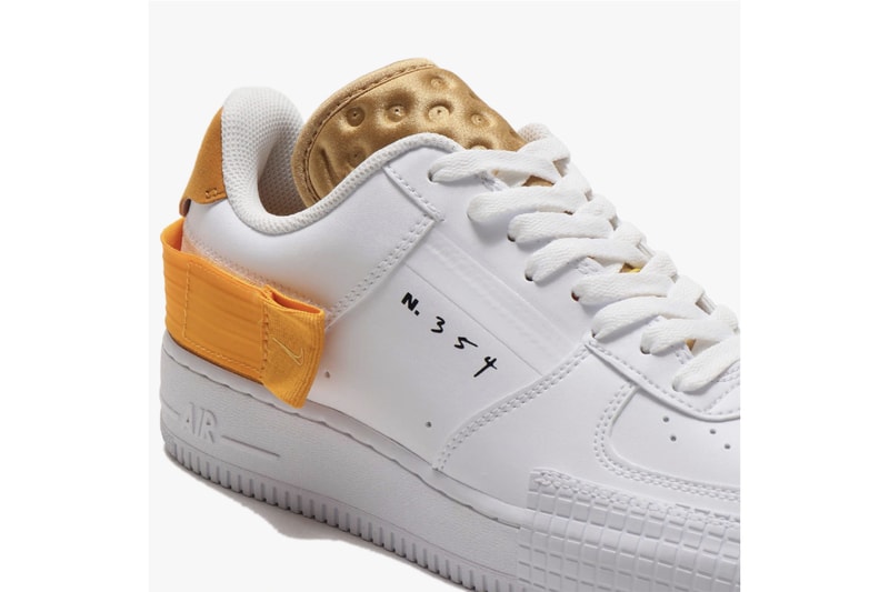 Nike AF1-TYPE Low "White/University Gold" Air Force 1 Prototype Design Reworked Minimalist Sneaker Footwear Design Release Information First Look