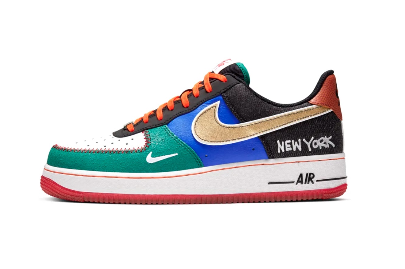 Nike Air Force 1 Low "NYC: City of Athletes" releases big apple new york city premium colorblocked Nike Air Force 1 Low “What The NY” Knicks yankees jets red bull sports teams