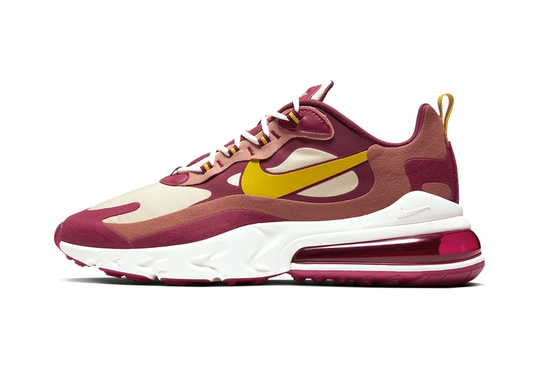 nike air max 270 react noble red team gold dusty peach dark sulfur flannel print AO4971-601