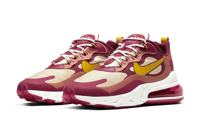 nike air max 270 react noble red team gold dusty peach dark sulfur flannel print AO4971-601