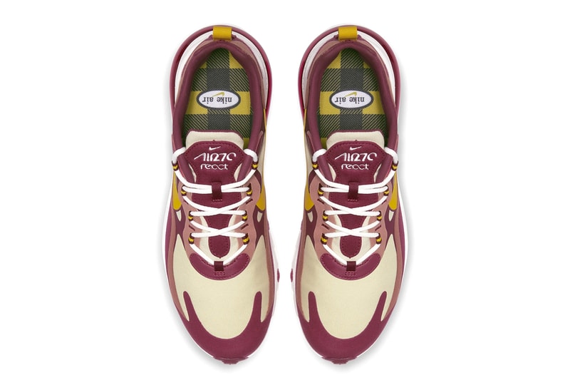 nike air max 270 react noble red team gold dusty peach dark sulfur flannel print AO4971-601