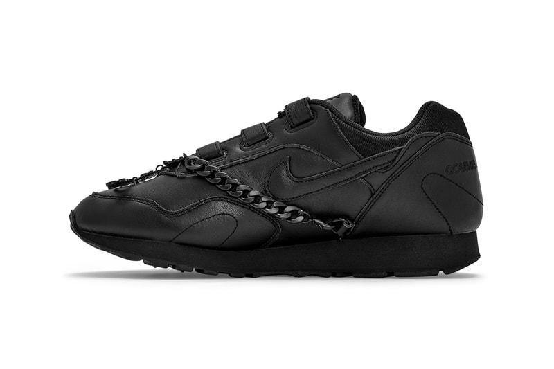 nike comme des garcons rei kawakubo dover street market london outburst black detachable chain buy cop purchase order triple black dunk low shox tl velcro