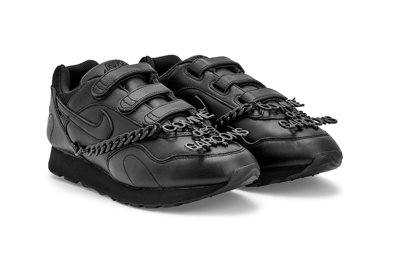 nike comme des garcons rei kawakubo dover street market london outburst black detachable chain buy cop purchase order triple black dunk low shox tl velcro