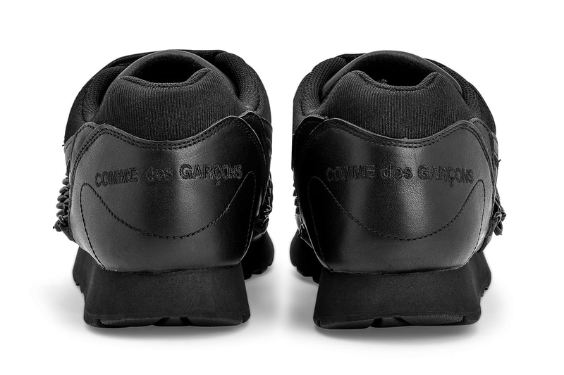 nike comme des garcons rei kawakubo dover street market london outburst black detachable chain buy cop purchase order triple black dunk low shox tl velcro