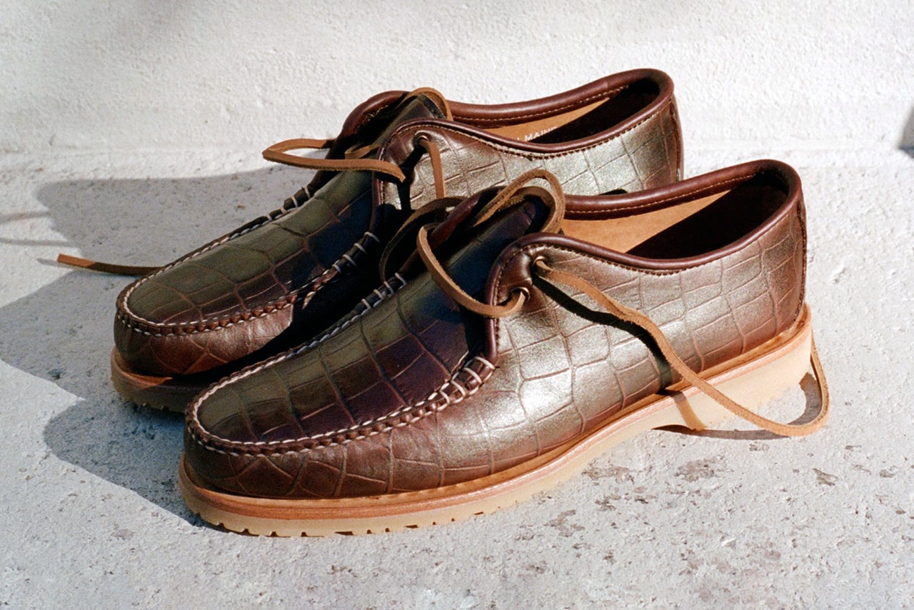 NOAH x Sperry Cloud Captain's Oxford FW19 Croc faux leather skin emboss print made in usa america black brown colorway release date info buy october 31 2019 vibram