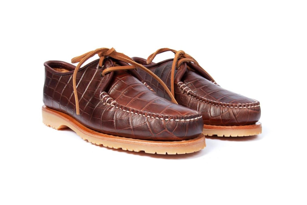 NOAH x Sperry Cloud Captain's Oxford FW19 Croc faux leather skin emboss print made in usa america black brown colorway release date info buy october 31 2019 vibram