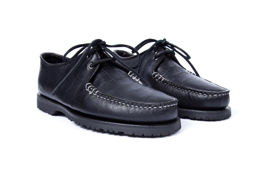 NOAH x Sperry Cloud Captain's Oxford FW19 Croc faux leather skin emboss print made in usa america black brown colorway release date info buy october 31 2019 vibram