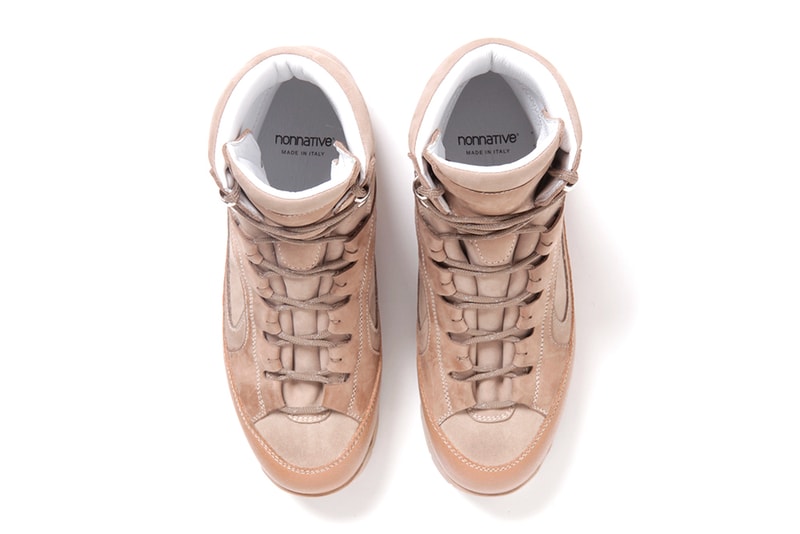 nonnative Fall Winter 2019 Footwear Collection alpinist cow leather boots beige black suede mountaineering trek trail shoes footwear climber vibram sole nubuck