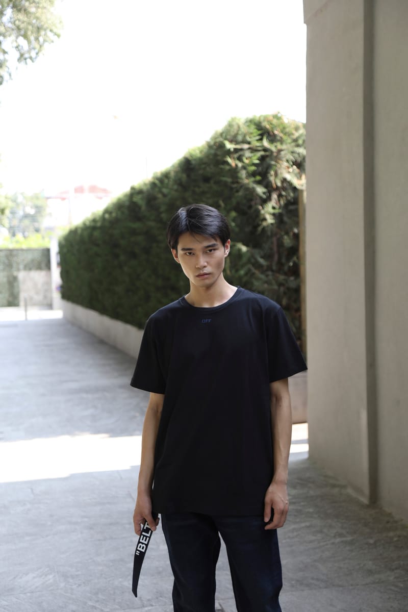 off white belt black outfit