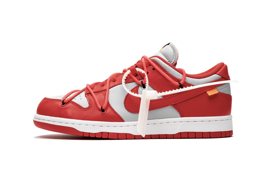 Off-White™ x Nike SB Dunk Low "University Red" stadium goods virgil abloh closer look better detailed collaborations release info
