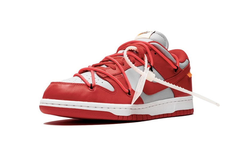 Off-White™ x Nike SB Dunk Low "University Red" stadium goods virgil abloh closer look better detailed collaborations release info