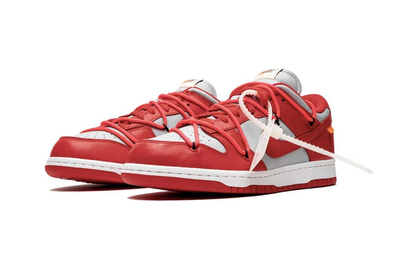 Off-White™ x Nike SB Dunk Low "University Red" stadium goods virgil abloh closer look better detailed collaborations release info