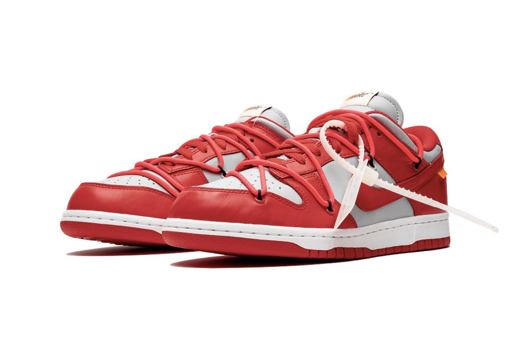 Off-White™ x Nike SB Dunk Low "University Red" stadium goods virgil abloh closer look better detailed collaborations release info