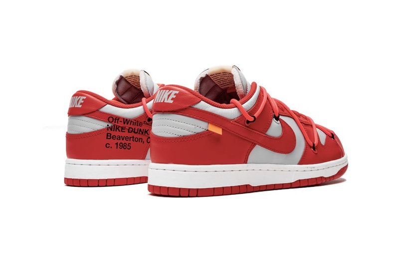 Off-White™ x Nike SB Dunk Low "University Red" stadium goods virgil abloh closer look better detailed collaborations release info