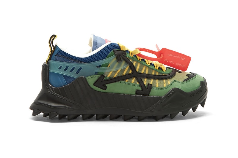 Off White ODSY 1000 Green Dark spikes footwear sneakers virgil abloh industrial quotations chunky shoes heavy made in italy cross arrows logo