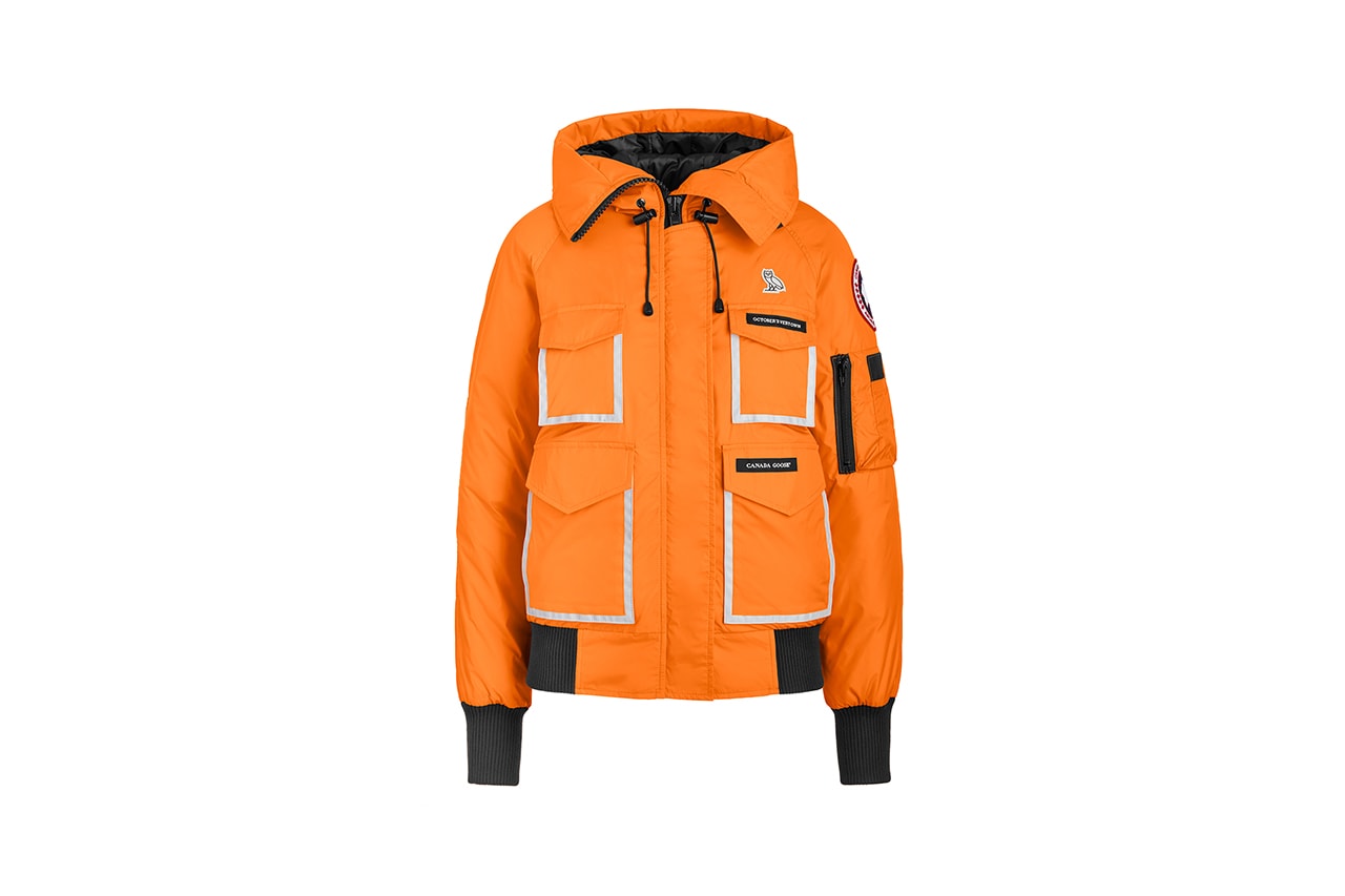 octobers very own ovo canada goose release information drake parka bomber chilliwack constable sunset orange black reflective detailing buy cop purchase