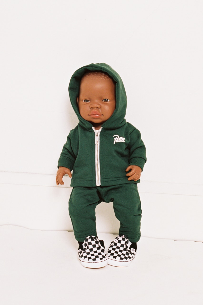 patta coloured goodies afro doll upcycled sweatsuit forest green african black toys 