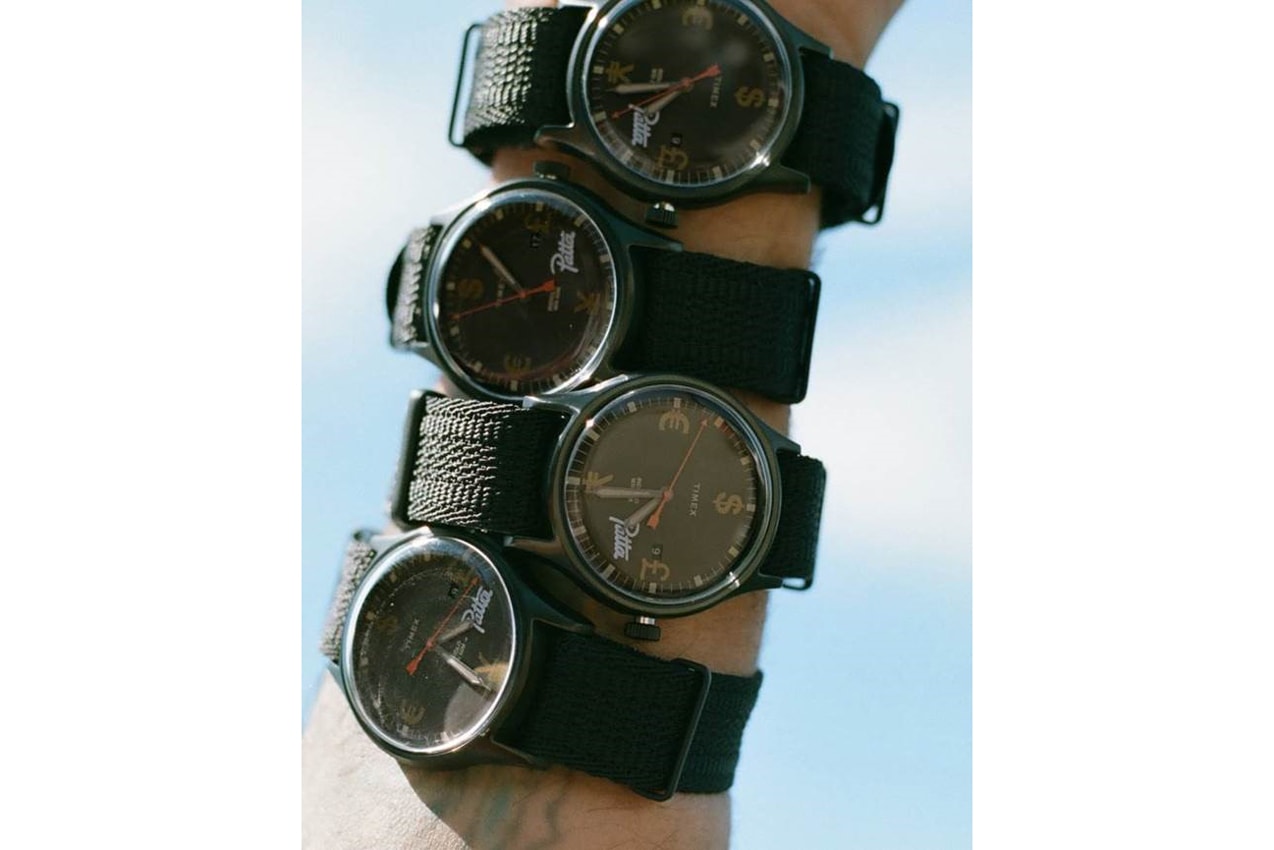 Patta Timex "Time is Money" Watch MK1 Military 36mm Grosgrain Strap Black Dial INDIGLO Night-Light Gold Black White Orange 