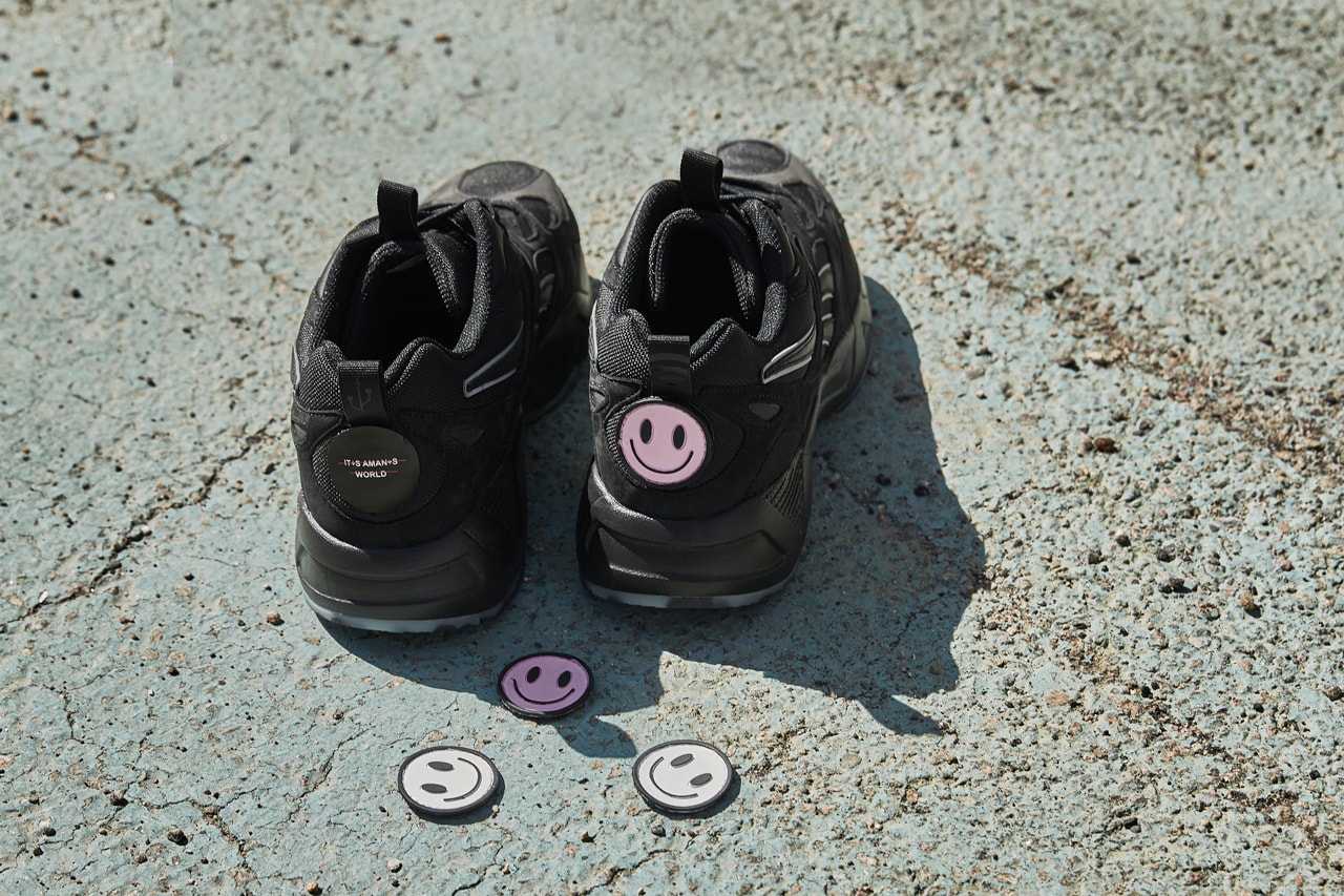 WondaGurl Reebok 'It's a Man's World' Campaign Aztrek 96 Sneakers 3M Black Smiley Face Patches Purple Audio Waves USB 