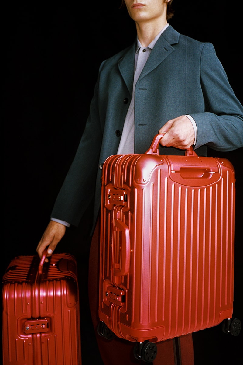 RIMOWA Scarlet and Marine Color Aluminum Suitcases Red Blue Metal Traveling Cabin Cases