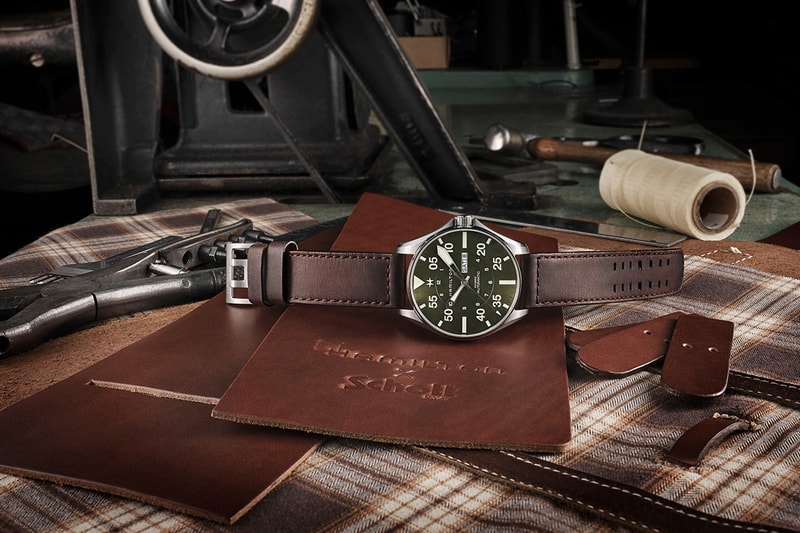 Schott NYC x Hamilton Khaki Pilot Watch Release Information First Look 1940 World War 2 II 1,892 limited edition pieces Military Flight Jackets 30099 Earth Brown watch-strap Super-LumiNova 