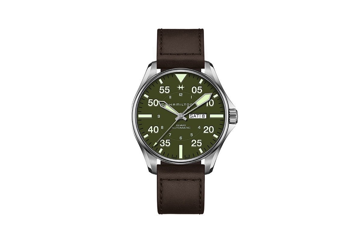 Schott NYC x Hamilton Khaki Pilot Watch Release Information First Look 1940 World War 2 II 1,892 limited edition pieces Military Flight Jackets 30099 Earth Brown watch-strap Super-LumiNova