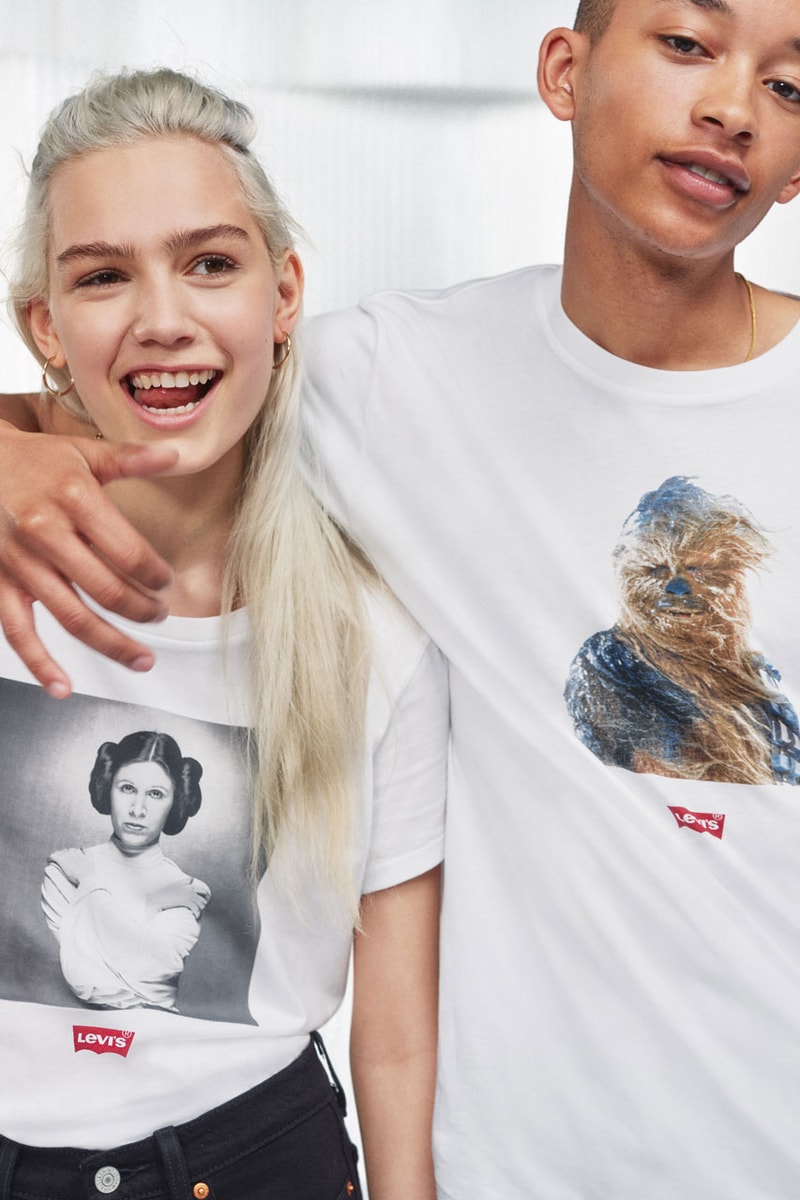'Star Wars: The Rise of Skywalker' x Levi's FW19 collaboration capsule collection denim jeans 501 trucker jacket hoodie tee shirt long-sleeve chewbacca darth vader c3po r2d2 clothing fall winter 2019 november 1 logo