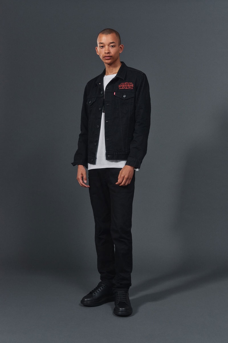 'Star Wars: The Rise of Skywalker' x Levi's FW19 collaboration capsule collection denim jeans 501 trucker jacket hoodie tee shirt long-sleeve chewbacca darth vader c3po r2d2 clothing fall winter 2019 november 1 logo