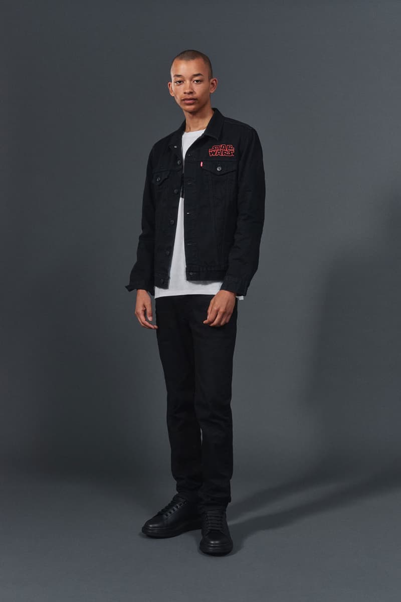 'Star Wars: The Rise of Skywalker' x Levi's FW19 collaboration capsule collection denim jeans 501 trucker jacket hoodie tee shirt long-sleeve chewbacca darth vader c3po r2d2 clothing fall winter 2019 november 1 logo