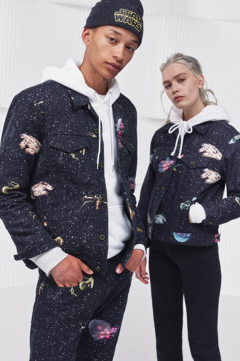 'Star Wars: The Rise of Skywalker' x Levi's FW19 collaboration capsule collection denim jeans 501 trucker jacket hoodie tee shirt long-sleeve chewbacca darth vader c3po r2d2 clothing fall winter 2019 november 1 logo