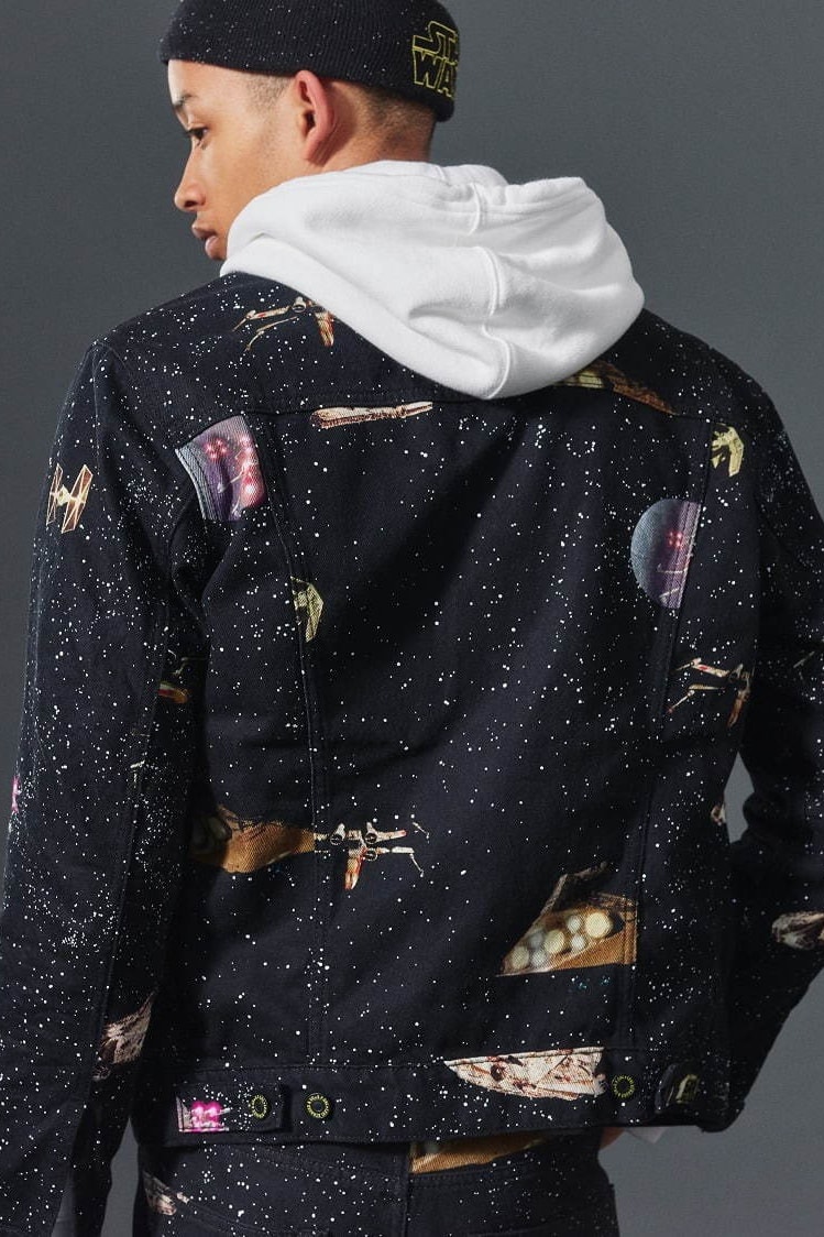 'Star Wars: The Rise of Skywalker' x Levi's FW19 collaboration capsule collection denim jeans 501 trucker jacket hoodie tee shirt long-sleeve chewbacca darth vader c3po r2d2 clothing fall winter 2019 november 1 logo