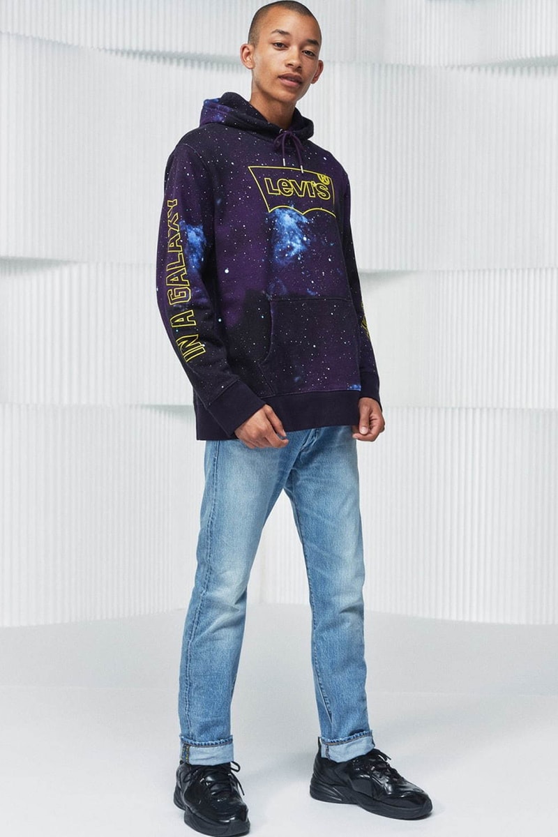 'Star Wars: The Rise of Skywalker' x Levi's FW19 collaboration capsule collection denim jeans 501 trucker jacket hoodie tee shirt long-sleeve chewbacca darth vader c3po r2d2 clothing fall winter 2019 november 1 logo