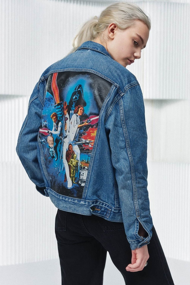 'Star Wars: The Rise of Skywalker' x Levi's FW19 collaboration capsule collection denim jeans 501 trucker jacket hoodie tee shirt long-sleeve chewbacca darth vader c3po r2d2 clothing fall winter 2019 november 1 logo