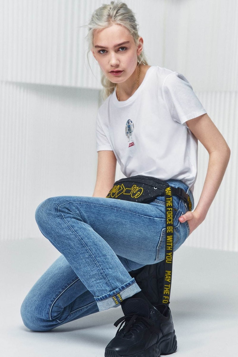 'Star Wars: The Rise of Skywalker' x Levi's FW19 collaboration capsule collection denim jeans 501 trucker jacket hoodie tee shirt long-sleeve chewbacca darth vader c3po r2d2 clothing fall winter 2019 november 1 logo